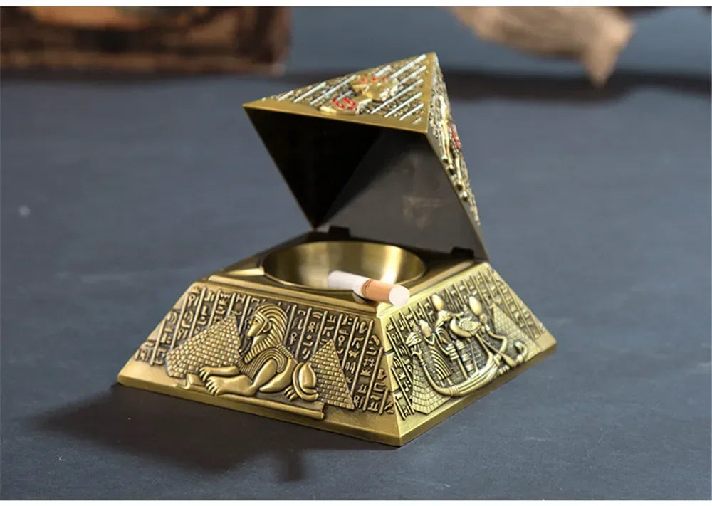 Egyptian Pyramid Ashtray with Lid – Vintage Metal Desktop Ornament