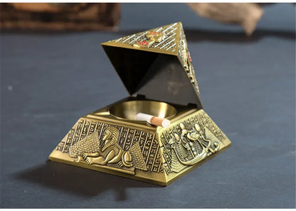 Egyptian Pyramid Ashtray with Lid – Vintage Metal Desktop Ornament