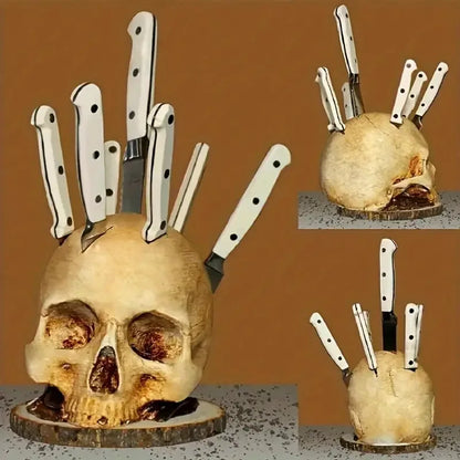 Skull Knife Holder Stand – Gothic Kitchen Knife Rack for Halloween & Home Décor