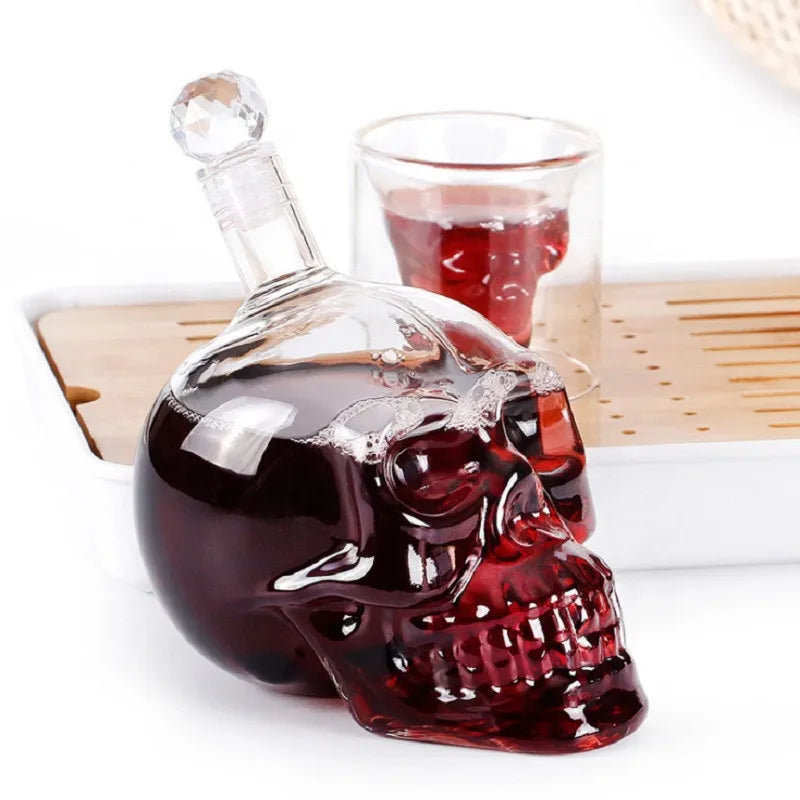 Skull Head Crystal Decanter & Glass Set – Gothic Bar Whisky Vodka Wine Spirits