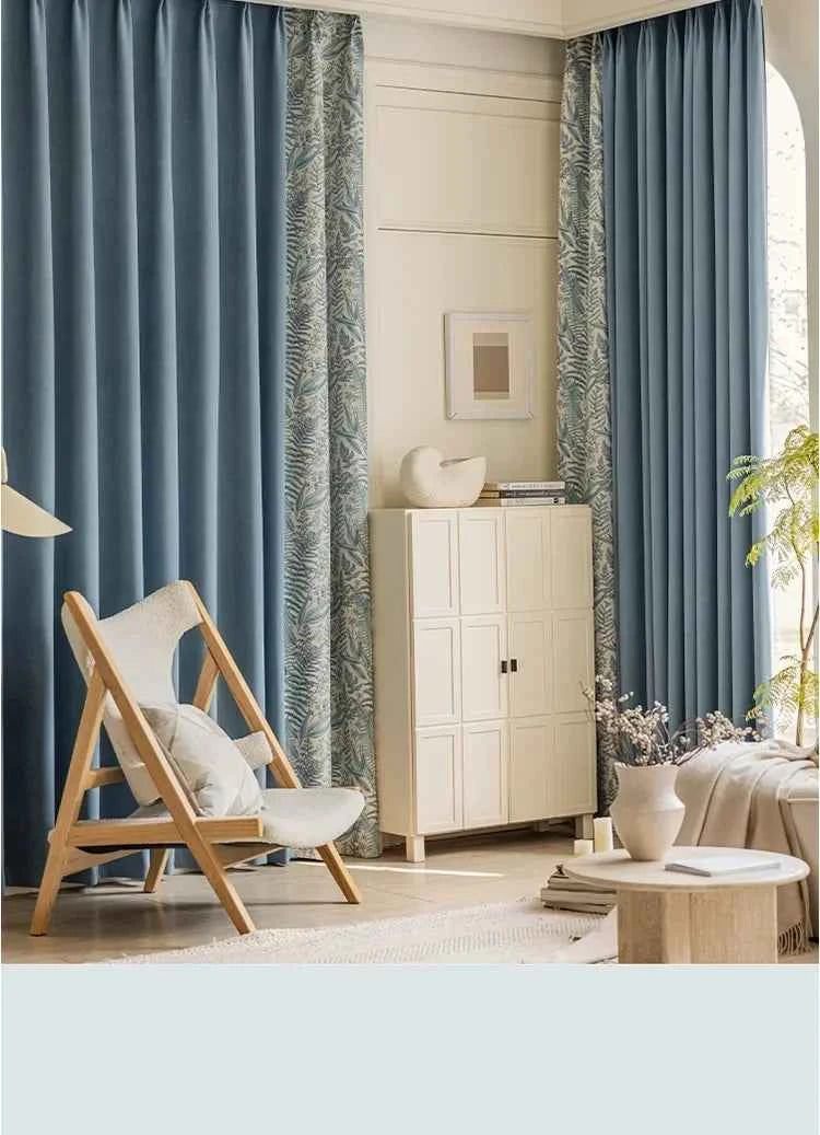 Custom Size French Spliced curtains for Living Room Bedroom Light Luxury Blackout Curtains Thickened Chenille White Tulle