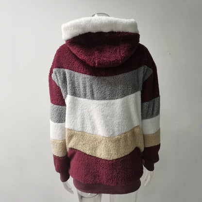 Women's Winter Hooded Coat 2026 - Thick Cashmere Plaid Stitched Jacket with Zipper - Shello's Creative Boutique
