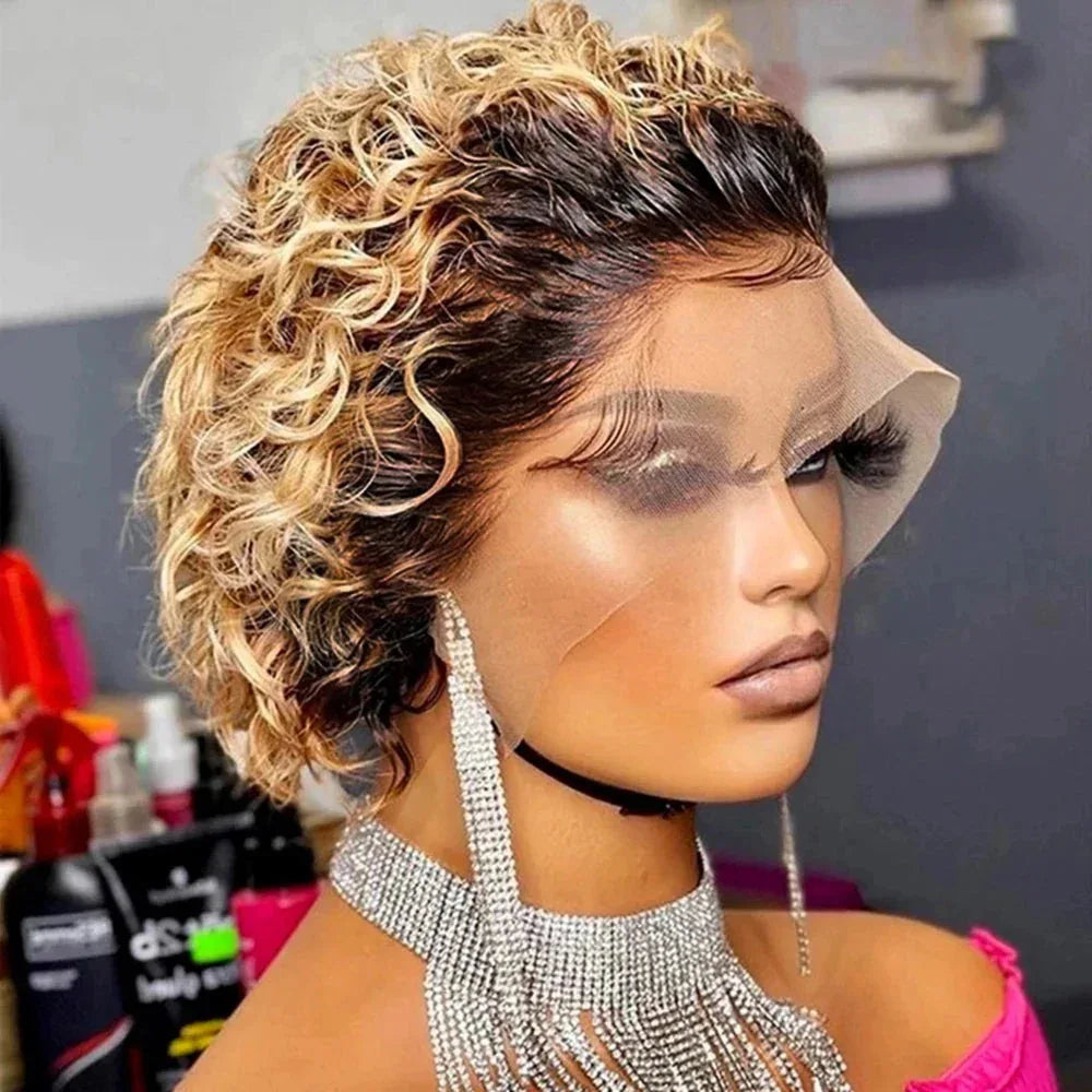 Pixie Cut Short Bob Wig - 100% Human Hair 13x4 Transparent Lace Frontal Wig - Shello's Creative Boutique