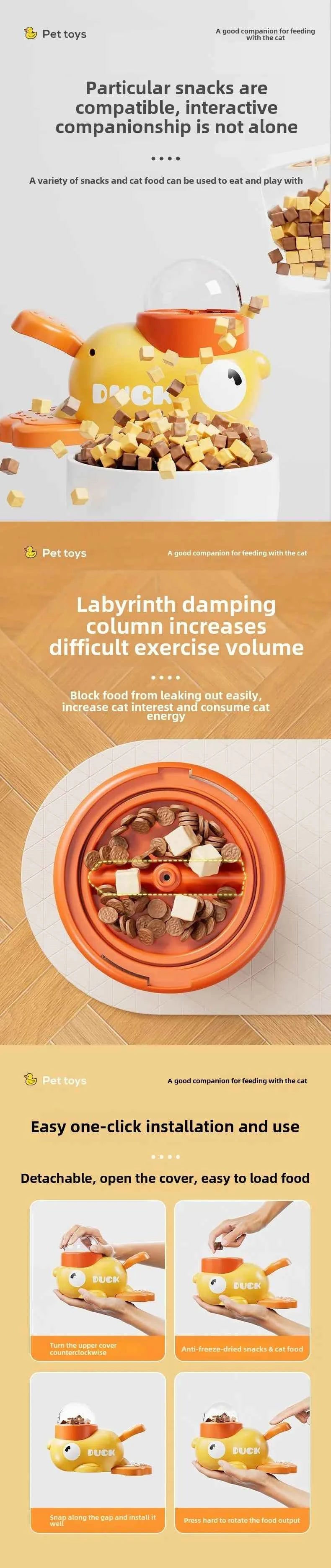 Pet Snack Feeder Dog Food Dispenser Automatic Feeder Puppy Cartoon Duck Design Used to Train Dogs Accessories Cats Cat Supplies