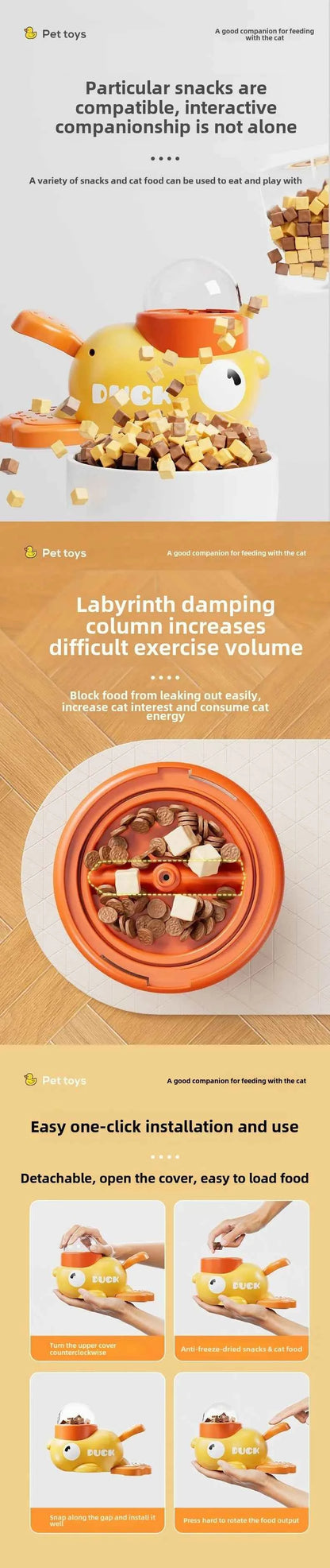 Pet Snack Feeder Dog Food Dispenser Automatic Feeder Puppy Cartoon Duck Design Used to Train Dogs Accessories Cats Cat Supplies