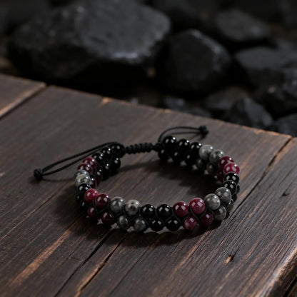 Luxury Garnet Natural Stone Protection Bracelet – Red & Black Beaded Bangle