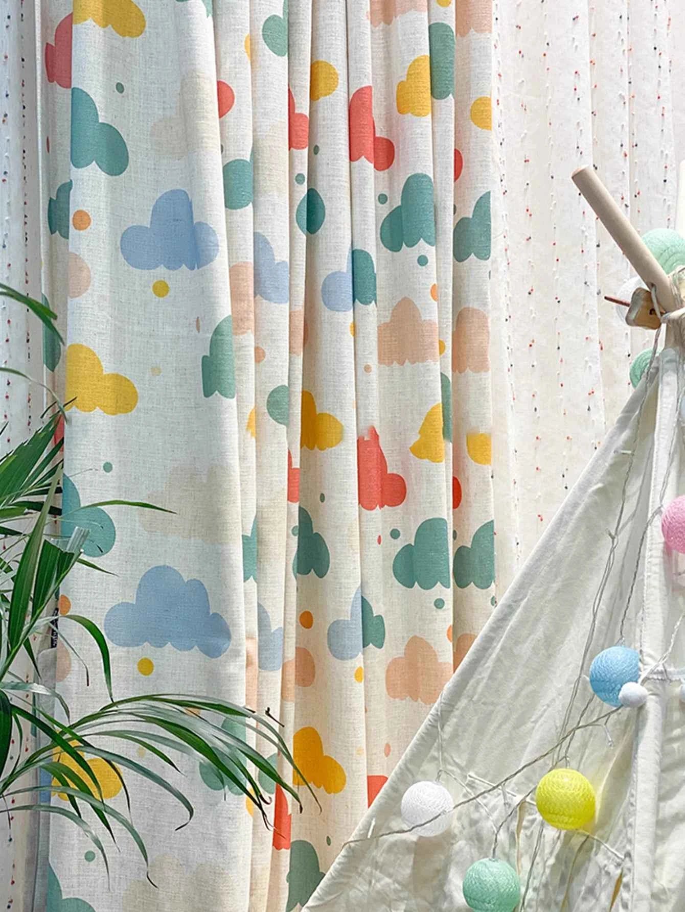 New cartoon children's room curtains color clouds cute environmental protection cotton linen boy room girl room bedroom landing