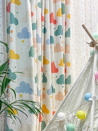New cartoon children's room curtains color clouds cute environmental protection cotton linen boy room girl room bedroom landing