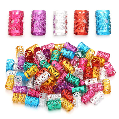 100Pcs/lot Dreadlock Hair Rings Metal Hollow Tube Dirty Dread Braids Adjustable for Cuffs Clip Hair Accessories Styling Tools - Shello's Creative Boutique