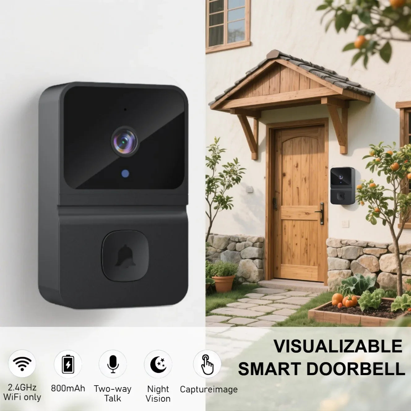 Wireless WiFi Outdoor Doorbell Camera with HD Video, Night Vision & Kement App