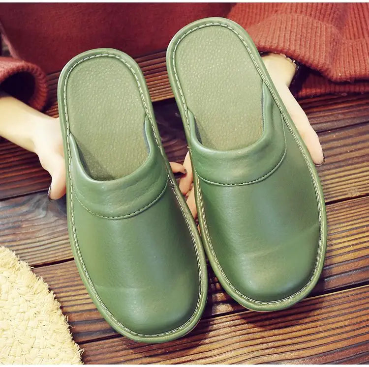 Men's Indoor Slippers - Closed Toe Faux Leather Slides (Large Sizes 47-48)