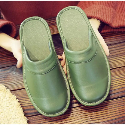 Men's Indoor Slippers - Closed Toe Faux Leather Slides (Large Sizes 47-48)