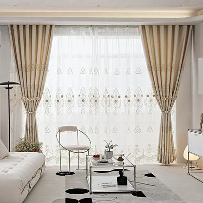 European Modern Blackout Curtains - Luxury Embroidered Tulle Villa Valance for Living Room & Bedroom