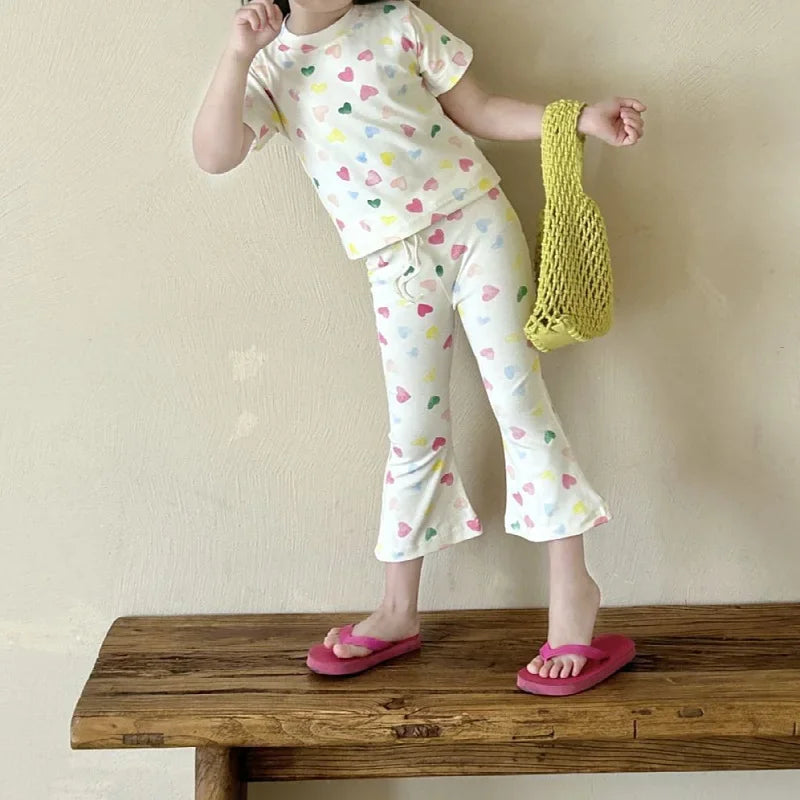 Girls’ Summer Line-Drawing 2-Piece Set – Striped Art-Inspired Tee & Wide-Leg Culottes Shello's Creative Boutique