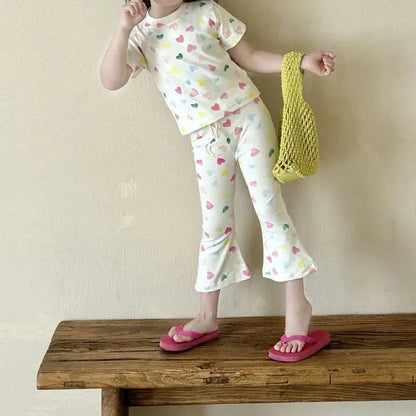 Girls’ Summer Line-Drawing 2-Piece Set – Striped Art-Inspired Tee & Wide-Leg Culottes - Shello's Creative Boutique