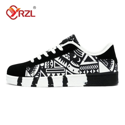 YRZL Men's Sports Running Shoes Canvas Geometric Style Lace-Up Sneakers Couples' Fashionable Graffiti Print Skate Shoes Men Shello's Creative Boutique