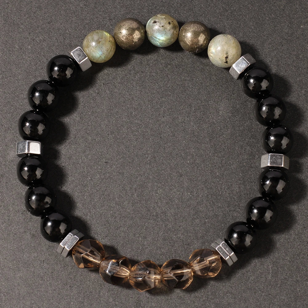 Hematite & Pyrite Natural Stone Beaded Bracelet – Unisex Stretch Bangle