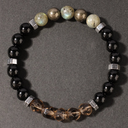 Hematite & Pyrite Natural Stone Beaded Bracelet – Unisex Stretch Bangle