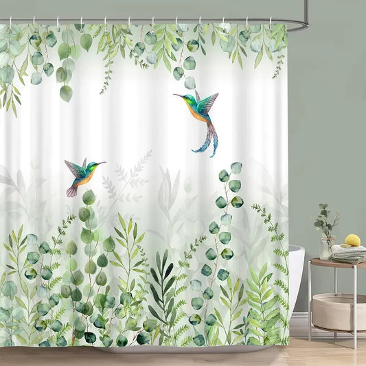 Sage Green Botanical Shower Curtain - Eucalyptus Leaf Watercolor Design - Shello's Creative Boutique