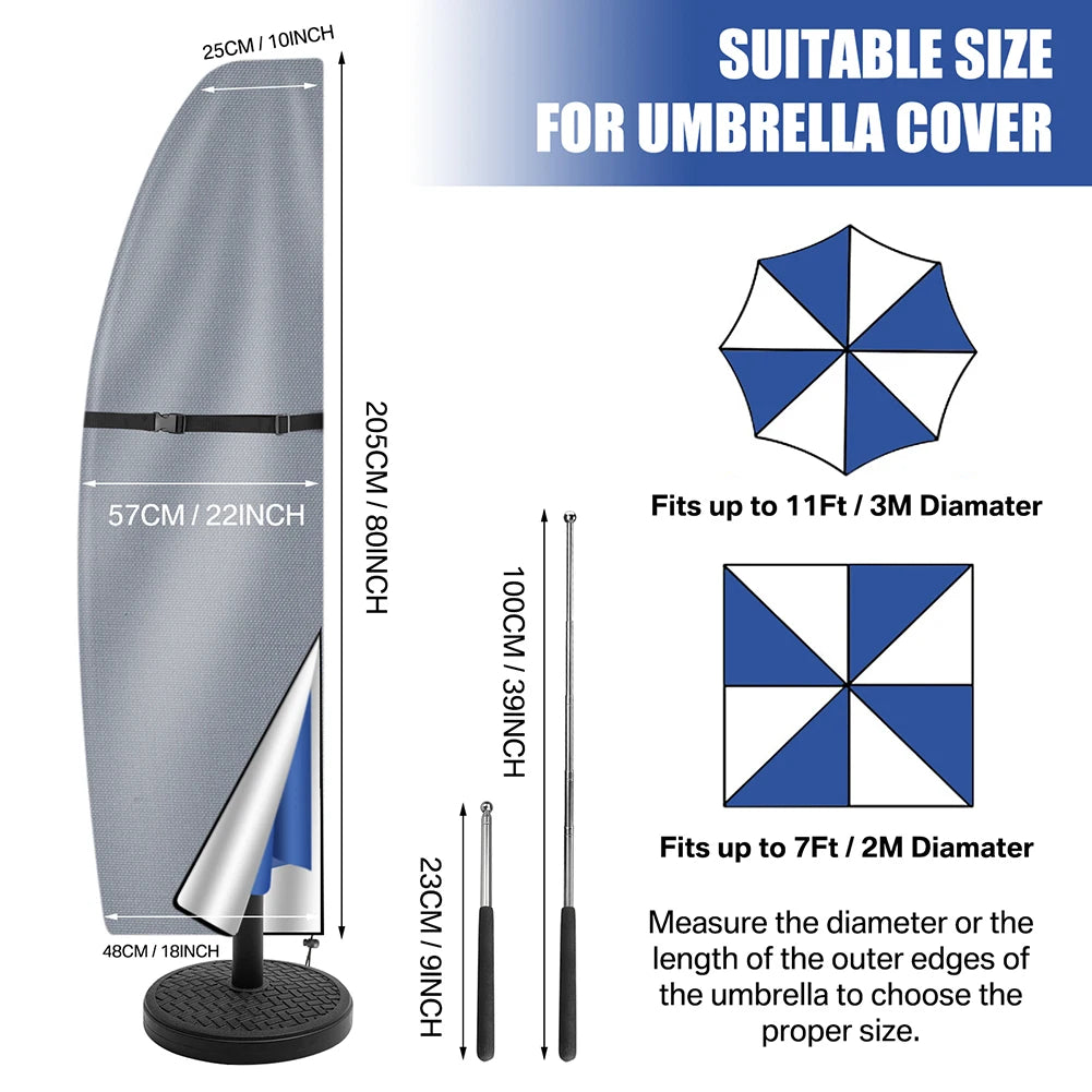Parasol Rain Cover 210D Oxford Fabric – Waterproof UV-Resistant Patio Umbrella Storage Cover
