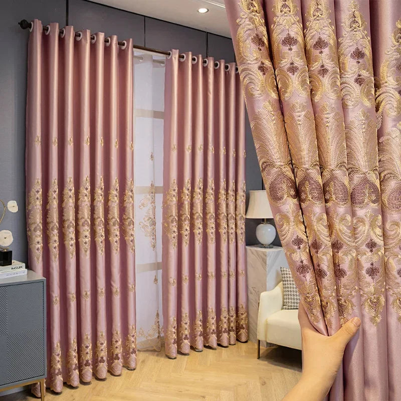 European Luxury Full Blackout Curtains - Heat Insulation & Acoustic Drapes with White Tulle - Shello's Creative Boutique