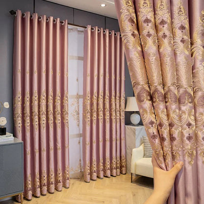 European Luxury Full Blackout Curtains - Heat Insulation & Acoustic Drapes with White Tulle - Shello's Creative Boutique