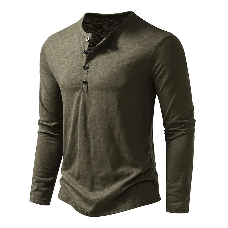 Men's Cotton Henley Neck T-Shirt - Long Sleeve Casual Shirt - Shello's Creative Boutique