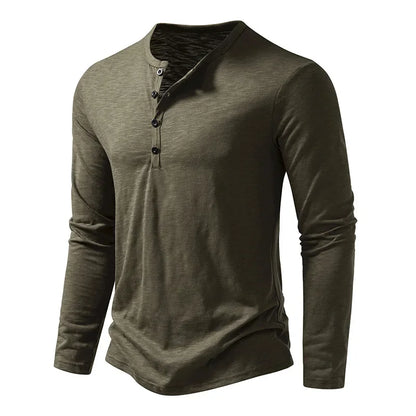 Men's Cotton Henley Neck T-Shirt - Long Sleeve Casual Shirt - Shello's Creative Boutique