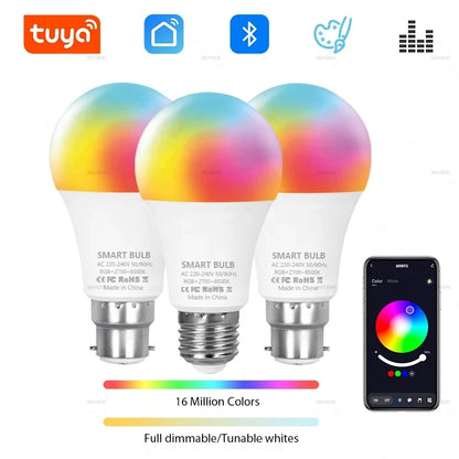 Smart LED Bulb - Tuya Bluetooth Dimmable 15W/18W RGBCW Colour Changing (E27/B22) - Shello's Creative Boutique