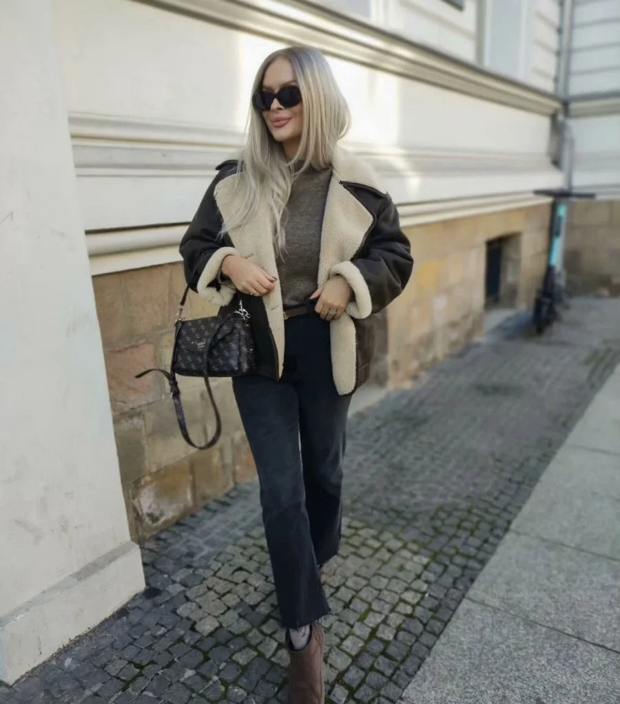 Women's Oversized Winter Jacket - Double-Sided Collar Warm Long Sleeve Coat