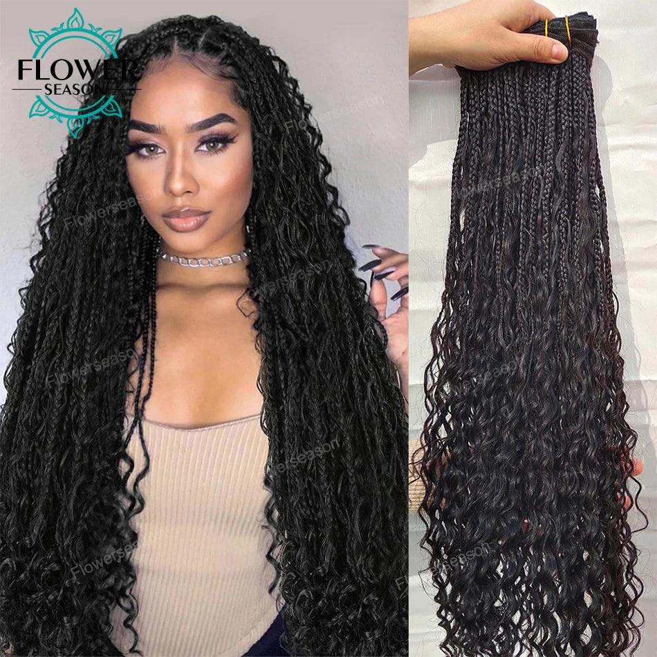 Boho Box Braids Human Hair Bundles - Curly Weave Double Weft 150g Remy Hair - Shello's Creative Boutique