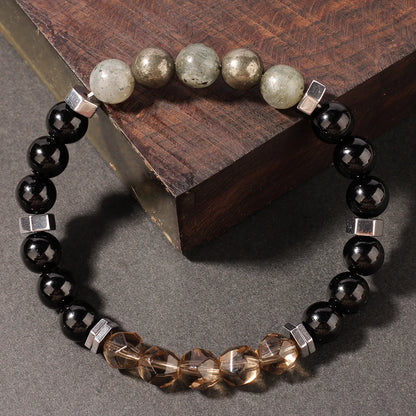 Hematite & Pyrite Natural Stone Beaded Bracelet – Unisex Stretch Bangle