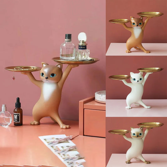 Cat Resin Sculpture Tray – Decorative Desktop Storage for Keys, Candy & Home Décor