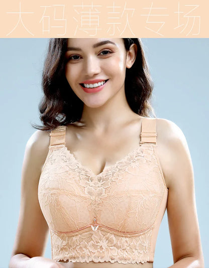 Embroidered Push-Up Backless Bra – Sexy Lace Lingerie for Women, Plus Size Wire-Free Bra Tops (C–E Cup, 36–48)