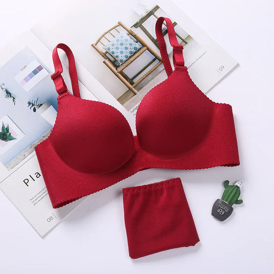 NURRASA Seamless Push-Up Bra & Panty Set – Sexy Floral Wire-Free Lingerie for Women, 3/4 Cup Adjustable Brassiere & Briefs (Sizes 70AB–85AB)