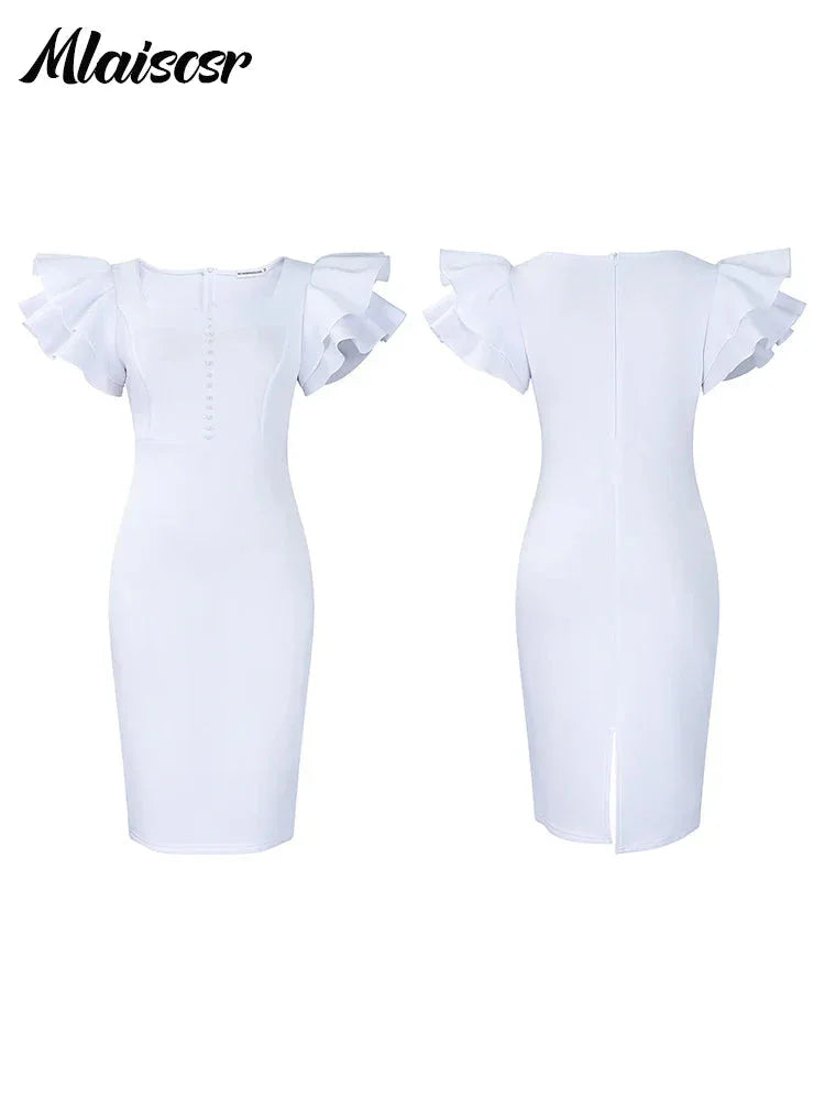 Elegant Square Neck Dress - Ruffled Beaded Mid-Length Evening Dress - Shello's Creative Boutique