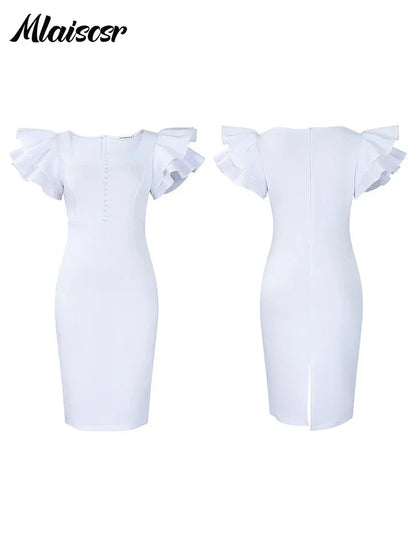 Elegant Square Neck Dress - Ruffled Beaded Mid-Length Evening Dress - Shello's Creative Boutique