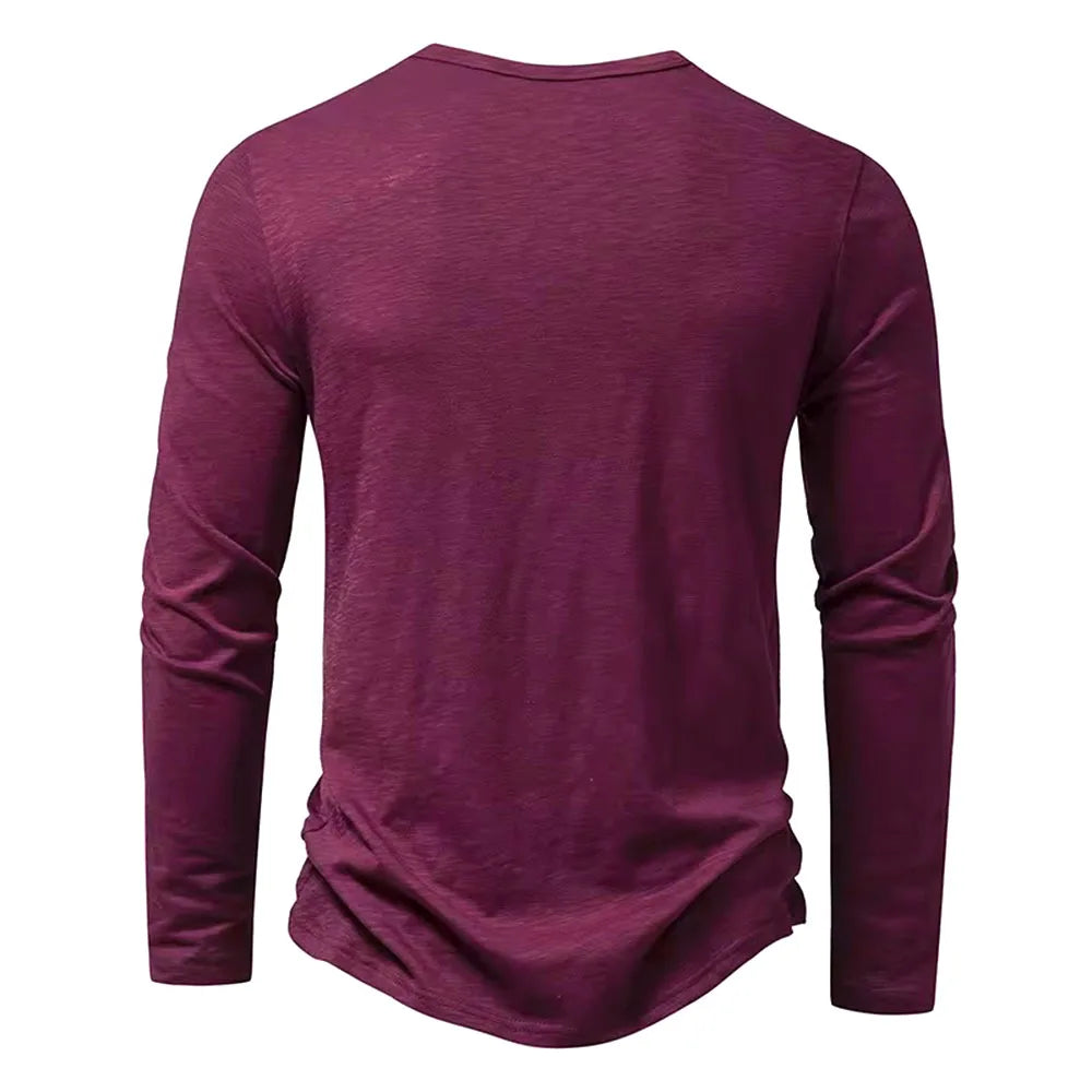 Men's Cotton Henley Neck T-Shirt - Long Sleeve Casual Shirt - Shello's Creative Boutique