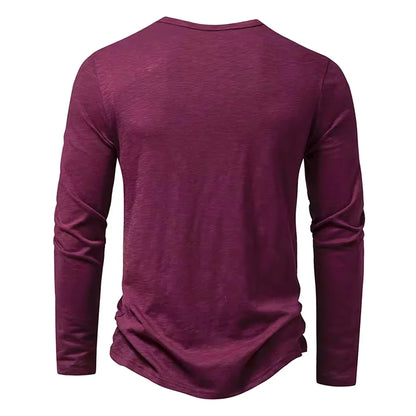Men's Cotton Henley Neck T-Shirt - Long Sleeve Casual Shirt - Shello's Creative Boutique