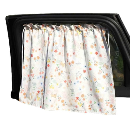 Suction Cup Car Curtains Cute Cartoon Animal/Floral Sunshade Curtain UV Protection Cotton Car Window Cover Car Interior