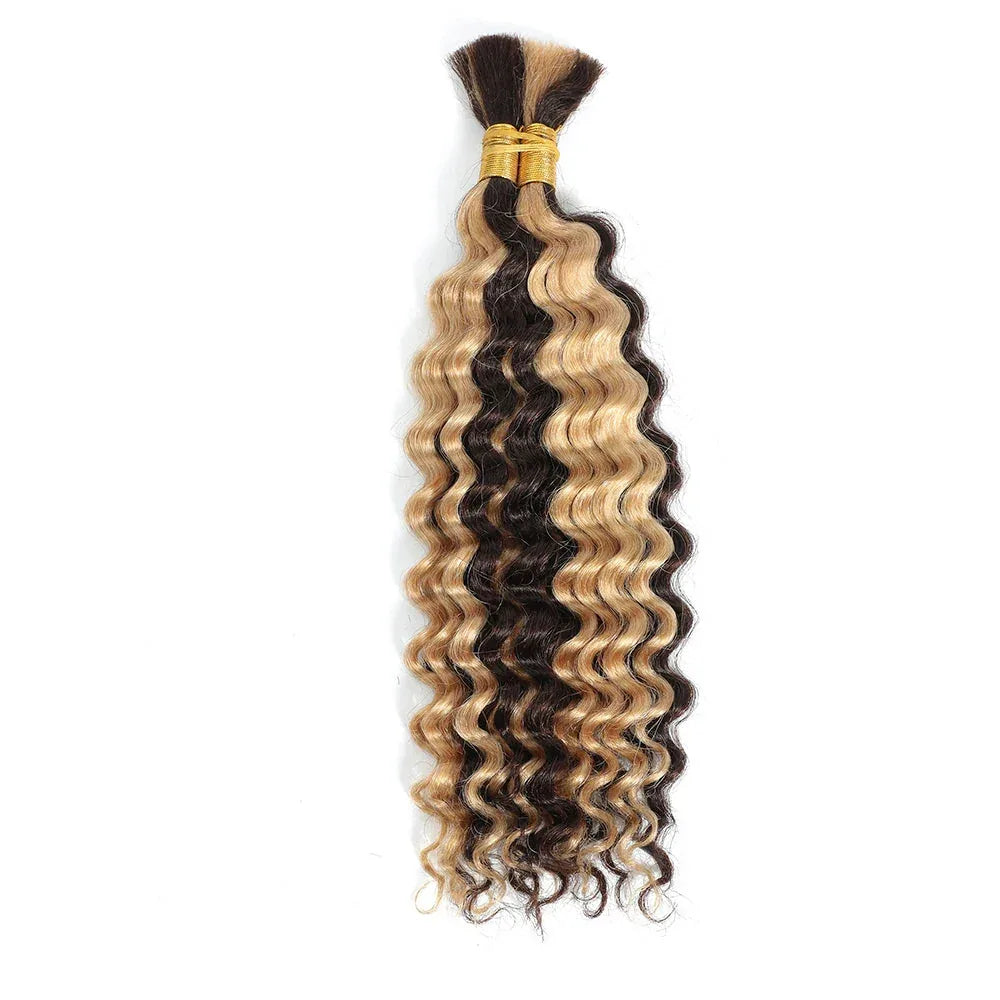 Blonde Highlight Bulk Braiding Hair - Deep Wave Curly Human Hair 100g for Boho Braids - Shello's Creative Boutique