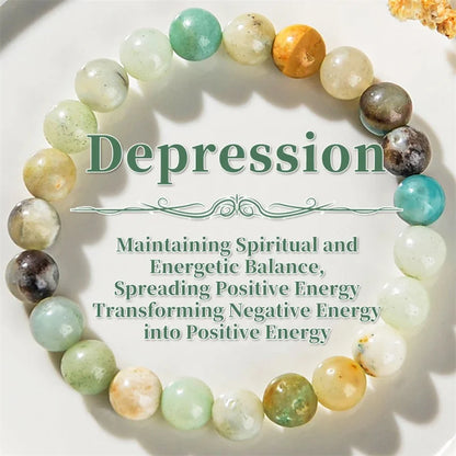 Dendritic Agate Natural Stone Beaded Bracelet – Green & White