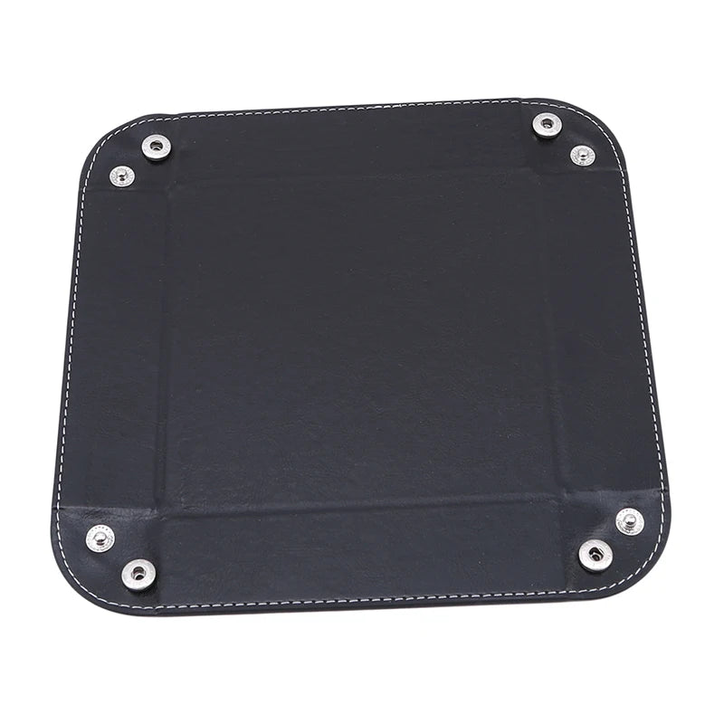 PU Leather Folding Valet Tray – Collapsible Desktop Storage for Keys, Phone, Wallet & Coins