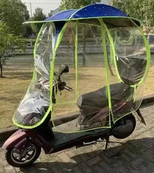 Fully Enclosed Electric Vehicle Canopy – Removable Rainproof Motorcycle Parasol with Metal Bracket