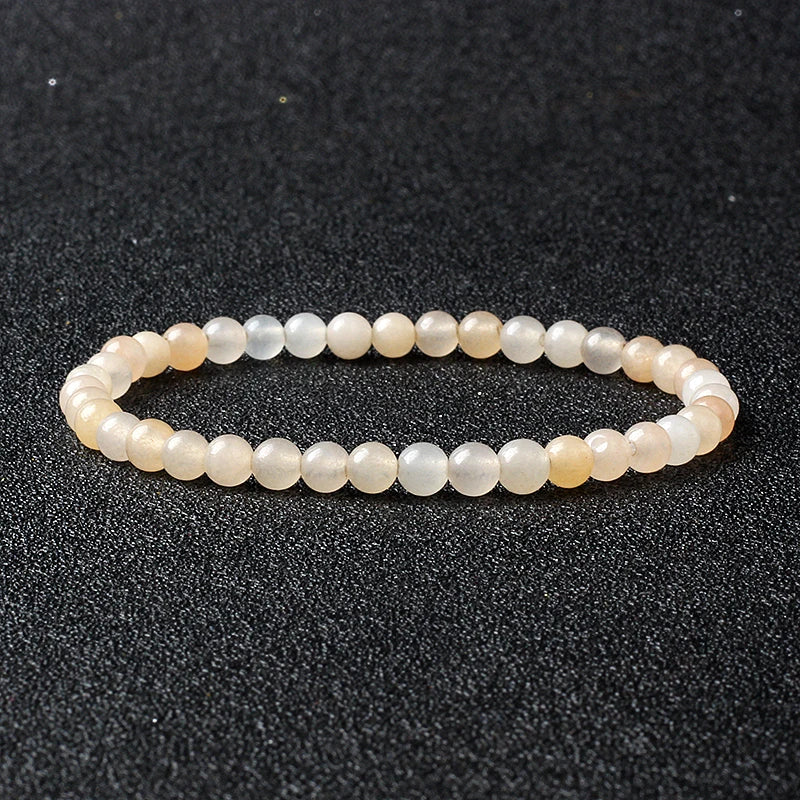 4mm Natural Stone Agate & Lava Stretch Bracelet – Handmade Tiny Bead Bangle for Men & Women