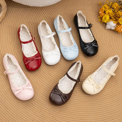 Women's Mary Janes Flat Shoes - Round Toe Buckle Strap Ballet Flats