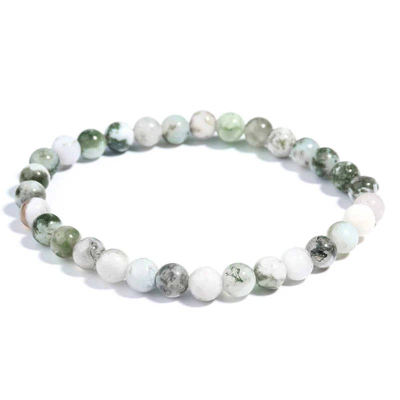 Dendritic Agate Natural Stone Beaded Bracelet – Green & White