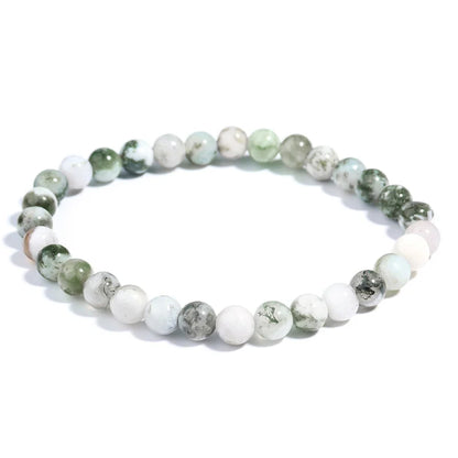 Dendritic Agate Natural Stone Beaded Bracelet – Green & White