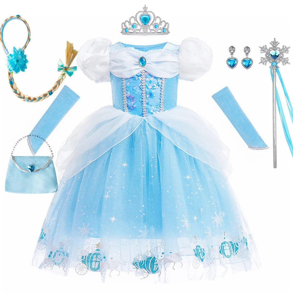DreamParty Girls' Cinderella Princess Dress – Tiered Cosplay Costume with Accessories Shello's Creative Boutique