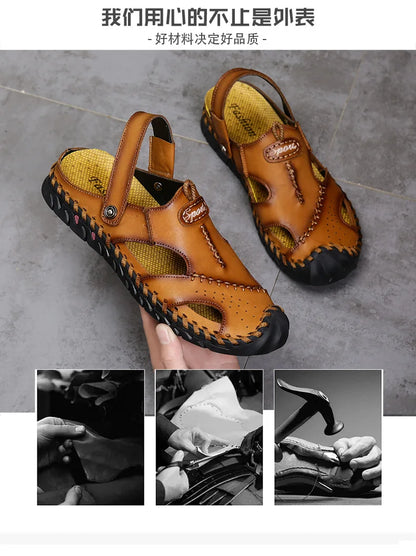 Men's Genuine Leather Sandals - Breathable Beach & Sports Sandals